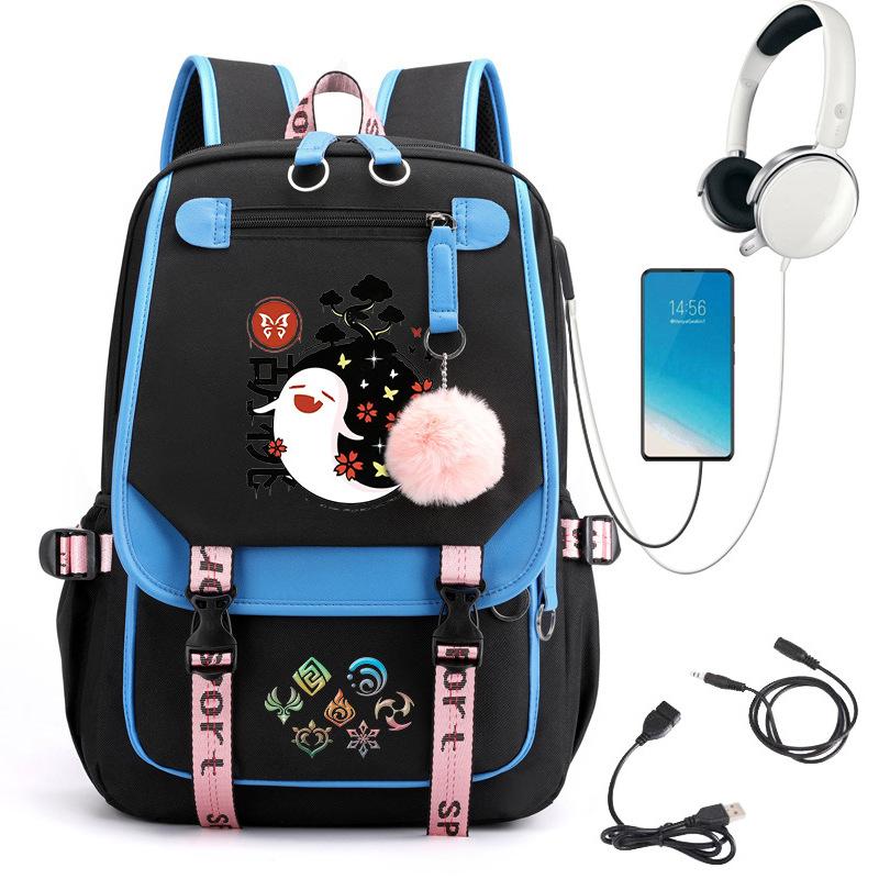 Spiel Yuanshen Impact Mädchen Schultasche Jugend Harajuku Laptop Rucksack Schwarzer Rucksack Hu Tao Rucksack