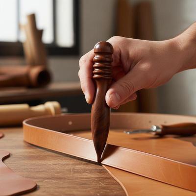 Professional Leather Edge Polishing Tool Multiuse for DIY Leatherwork Projects Wooden Handle for Smooth Finishing