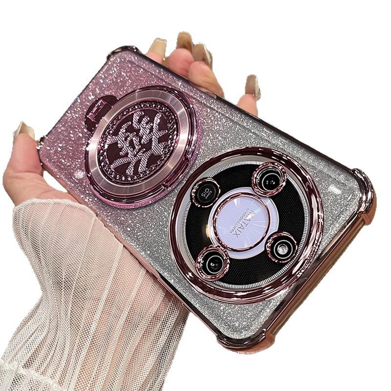 Applicable to Honor X70 mobile phone case rotating + bracket with lens film Honor X60Pro anti-drop soft case protective case