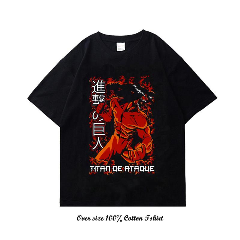 Japanese Anime Attack On Titan T Shirt Harajuku Vintage Print Short Sleeve Plus Size Cotton Crew Neck T Shirt Women Men