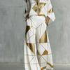 1116 New European and American Style Fashion Luxury Black Gold Baroque Print Nine-quarter Sleeve Wide-leg Pants Set Women's Two-piece Set