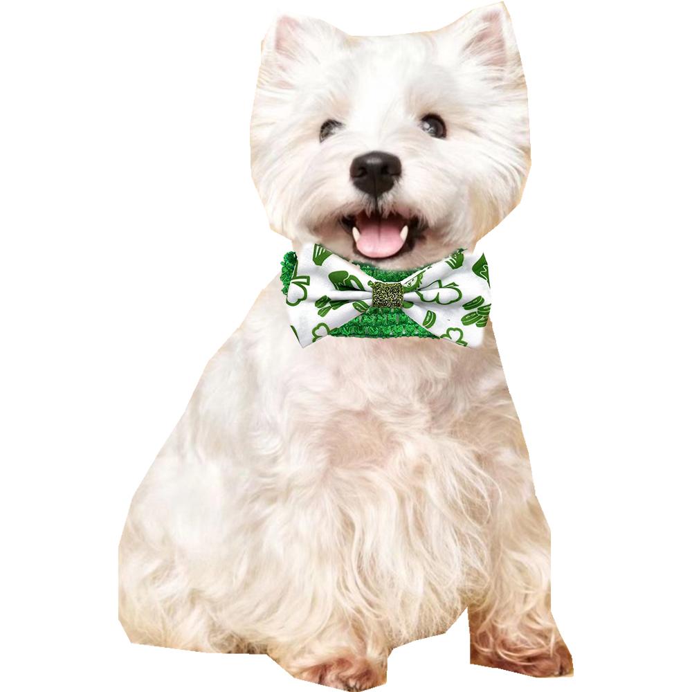 30/50pcs ST Patrick's Day Dog Bowties with Elastic Band Green Clover Pattern Small Middle Large Dog Collar Pet Grooming Product