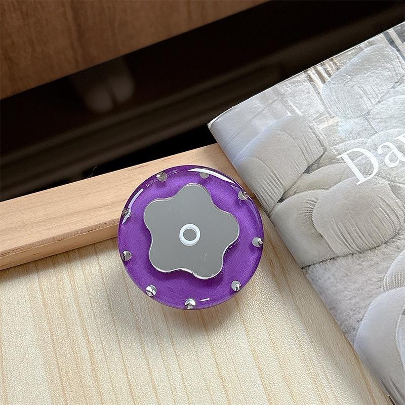 Solid Color Round Ring Flower Mirror Mobile Phone Airbag Holder Paste Retractable Desktop Female Gift