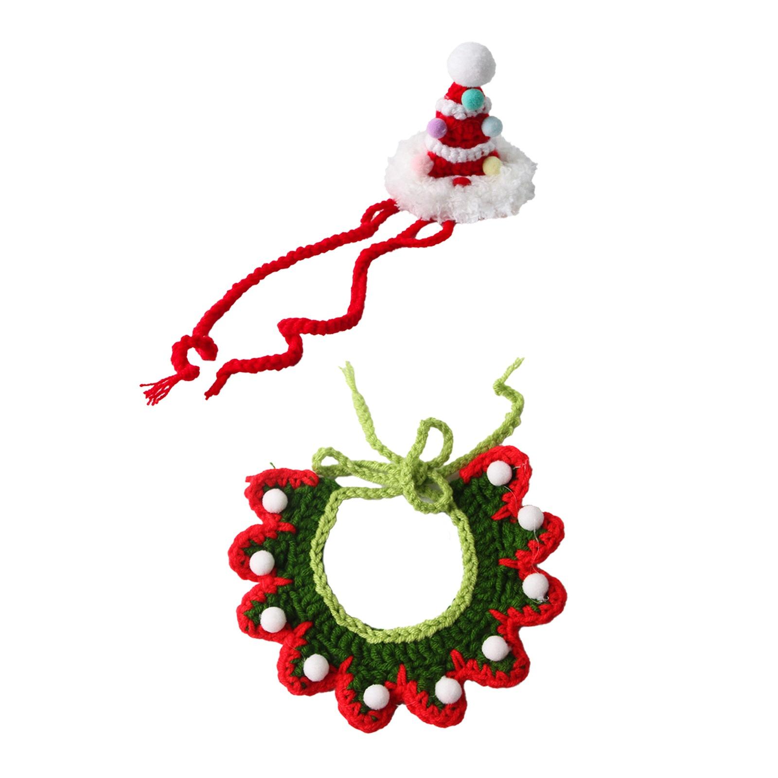 

Christmas Knit Hat & Scarf Set for Cats Pet Bandana Holiday Decor Supplies one size