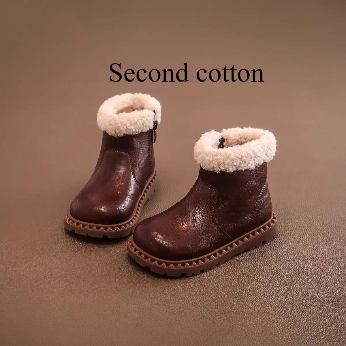 

Зимние хлопковые туфли для девочек с плюшевой подкладкой, теплые детские сноубутсы, модные маленькие кожаные ботинки 35