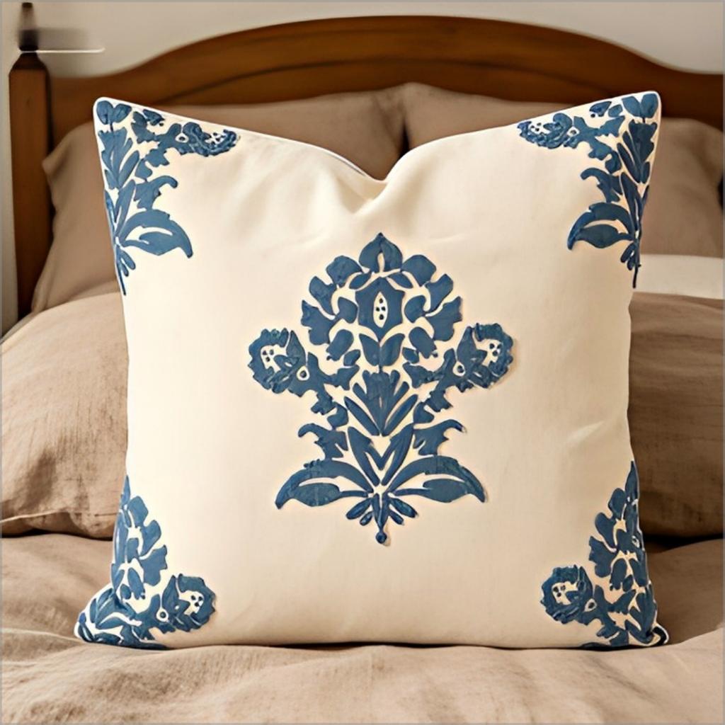 Double Sided Blue Damask Pillow Cover Floral Print Cushion Case For Sofa Living Room Chinoiserie Home Decor