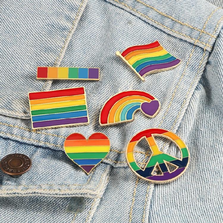 Colorful Rainbow Pins Fashion Badges Rectangular Shape Brooch Alloy Texture Perfect for Backpacks Hats and Clothing