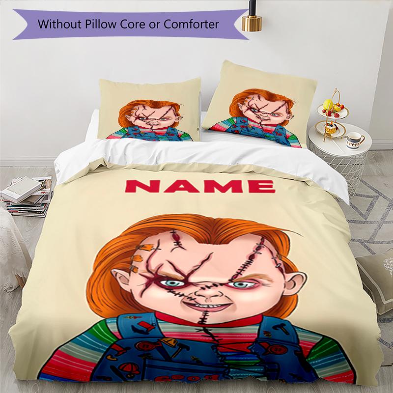 3pcs Custom Name Chucky Bedding Set Duvet Cover Closure Includes 1 Duvet Cover & 2 Pillowcases, Soft and Comfortable for All Seasons.