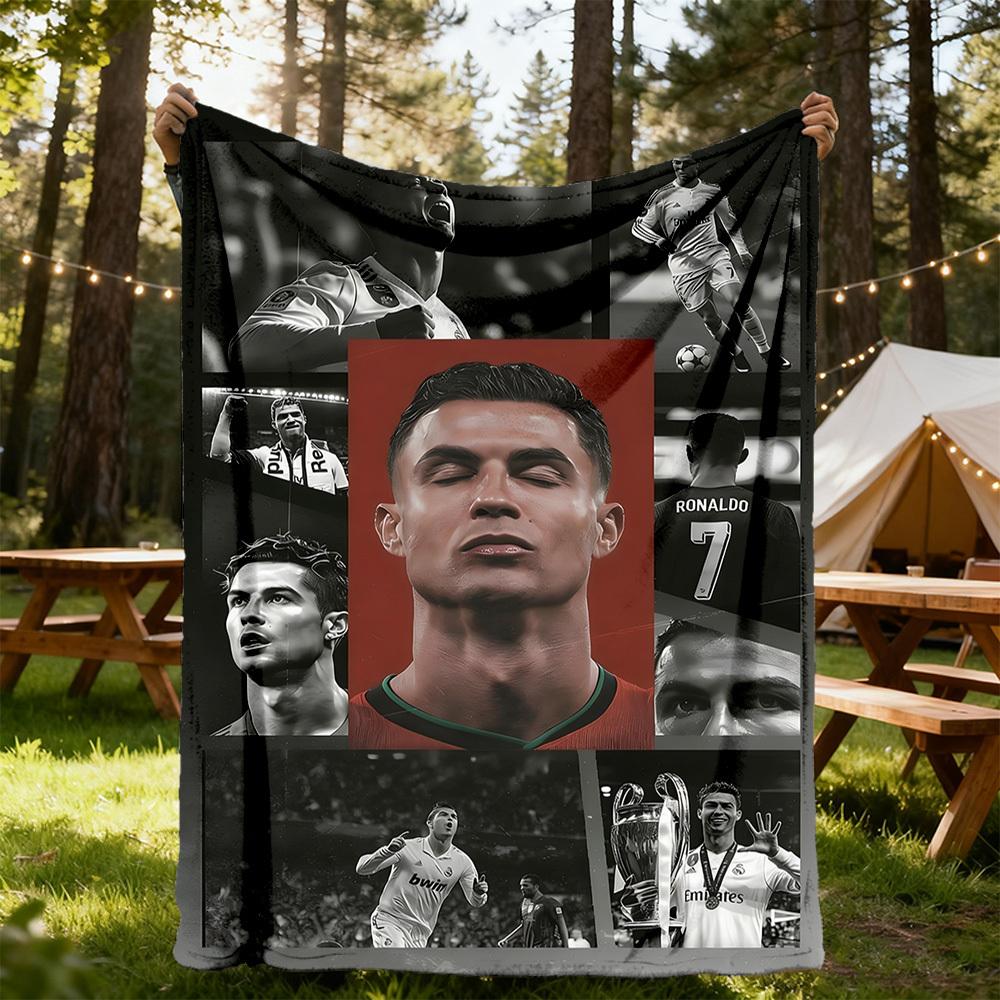 1pc Football Star Ronaldo Outdoor Blanket Lightweight Flannel, Soft & Warm, All-Season Use for Sofa, Outdoor, Camping, Living Room, Office102