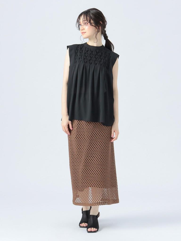 Beams Heart Smocking French One Size Women's S/S Blouse, Black,