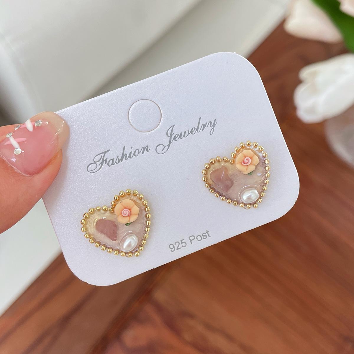 

Изысканные серьги в стиле ретро с изображением роз маслом для женщин - серебряная игла, сладкая палитра, нишевый дизайн