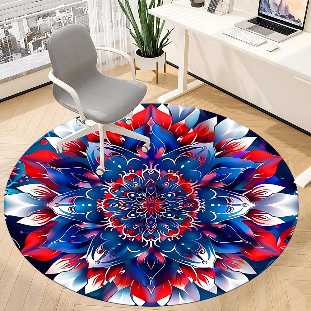 1pc Floral Mandala Design Carpet, Round Non Slip Durable Large Size Office Carpet, Suitable for Office
