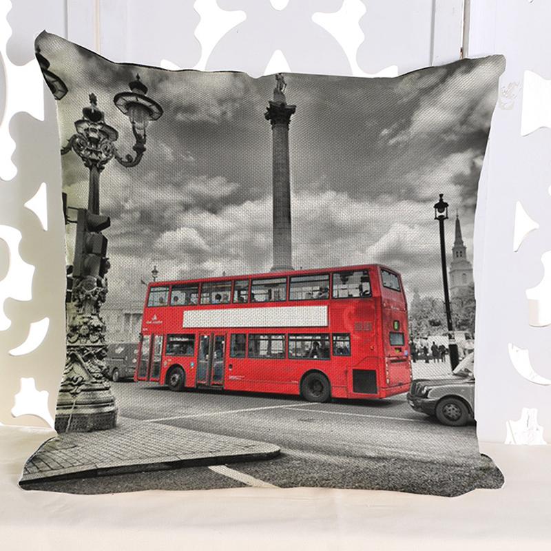 Vintage Uk London Phone Booth Throw Pillow Case Sofa Decorative Cotton Linen Big Ben Art British Fashion Cushion Cover
