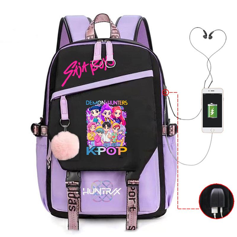 Children'S Schoolbag Contrasting Colors Neutral Leisure Travel Usb Backpack Animation Printing Primary And Secondary School Students