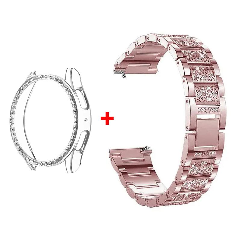 

Металевий Ремінець+Корпус для Samsung Galaxy Watch7 6 5 4 40мм 44мм Ремінець Жіночий Нержавіюча Сталь Алмазний Браслет & Захисний Бампер Аксесуар Galaxy watch5 40mm