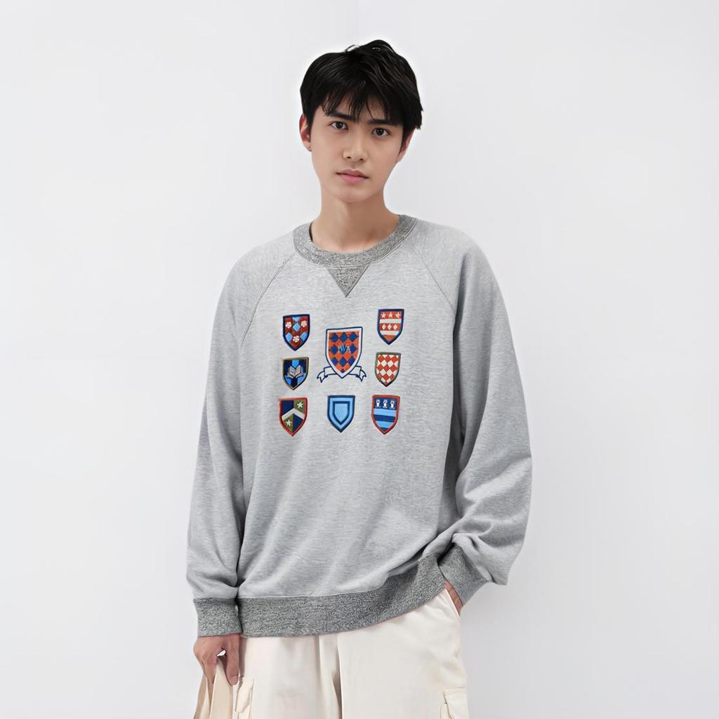Uniqlo Jw Anderson Collaboration Fw23 Round Neck Drop Shoulder Long Sleeve Pullover Sweatshirt Men sweatshirt Gray 462934-03