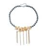 Modern Glass Bead Drop Necklace Featuring Irregular Seashells And Tassels Stylish Layering Chain Accessory