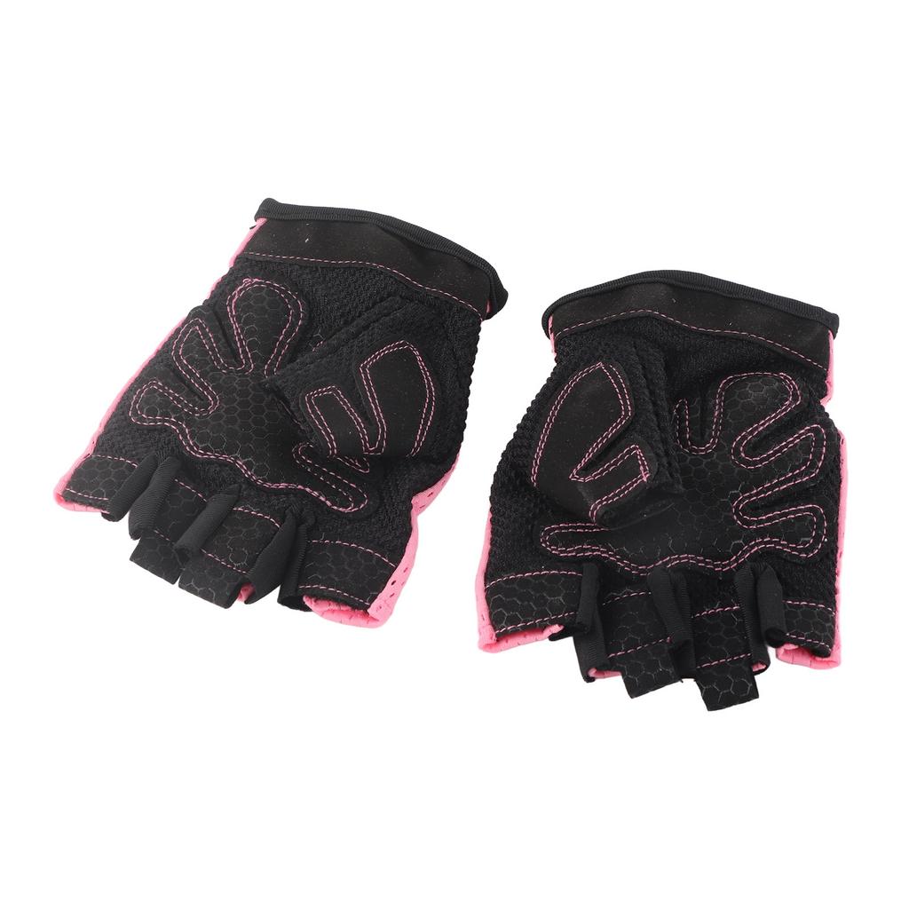 2PCS Fitness High Elastic AntiSkid Sports Half Finger Gloves for Dumbbell Aerial Yoga Training Equipment(Rose M)