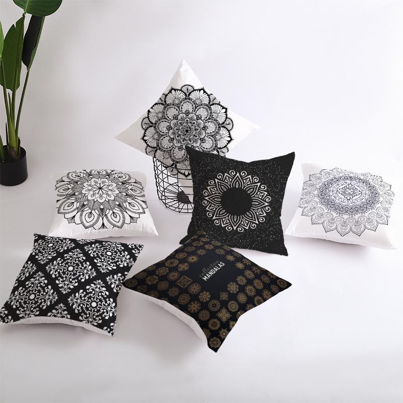 Black and White Ethnic Style Elephant Print Car Cushion Cover Sofa Pillow Cover Homewares