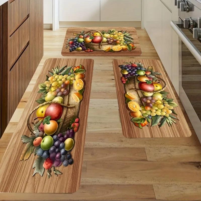 Realistic Fruit Combination Kitchen Long Runner Rug Vibrant Pastoral Style Decor Non Slip Soft Mat Home Decoration Welcome Mat