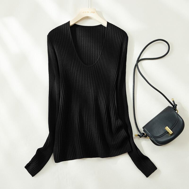 Women's V-Neck Solid Color Cable Knit Wool Blend Pullover Sweater