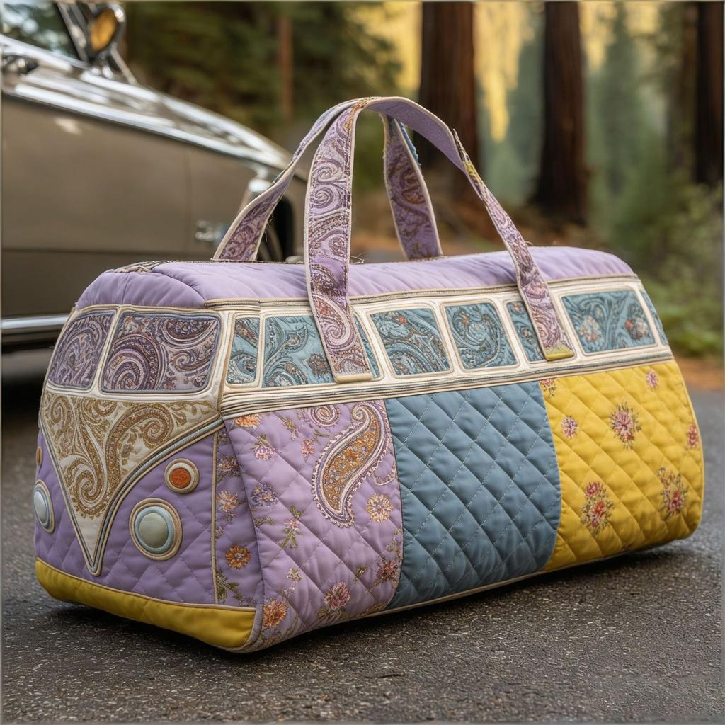 Retro Quilted Travel Bag, Bohemian- Weekend Travel Tote, Large-Capacity Carry- Luggage