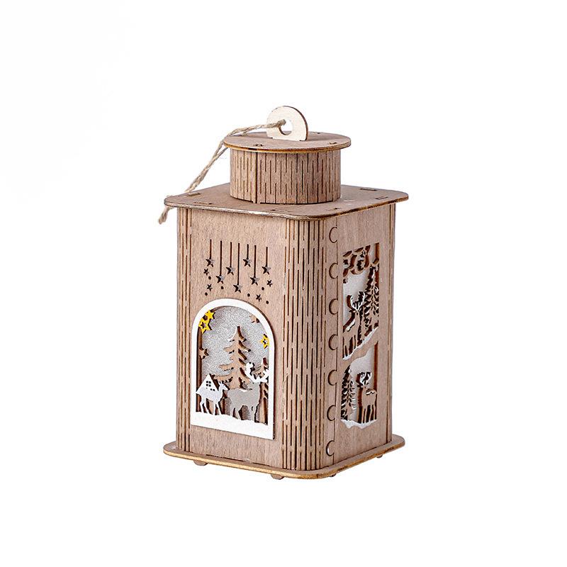 Wooden Christmas House With Lights Painted Christmas Night Lights Candlestick Table Table Setting Windproof Light Props