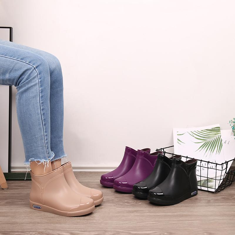 Water Shoes Rain Shoes Girls Short Tube Four Seasons Light Mouth Rain Boots Students Water Boots Waterproof Glue Shoes Fashion Versatile