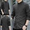 Men Shirt Formal Single-breasted Stripe Turn-down Collar Business Shirt for Work