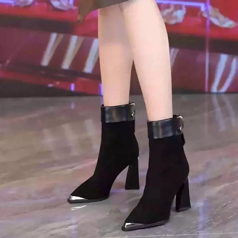 Vintage Leopard Women Ankle Boots Fashion Pointed Toe Short Booties Autumn Winter Laides Concise Thick Heel Shoes