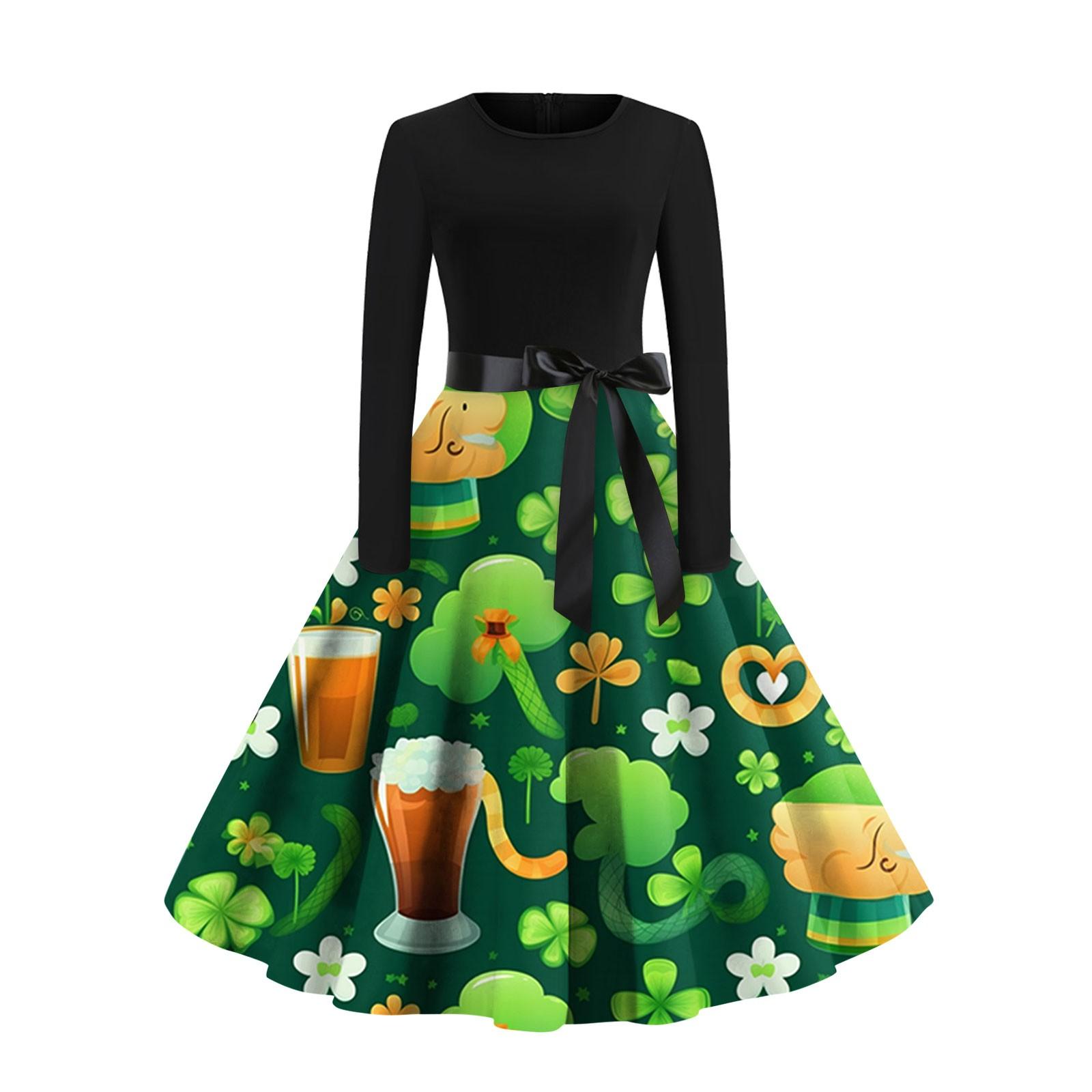 Женское винтажное классическое платье с длинным рукавом и принтом на День святого — фото 5