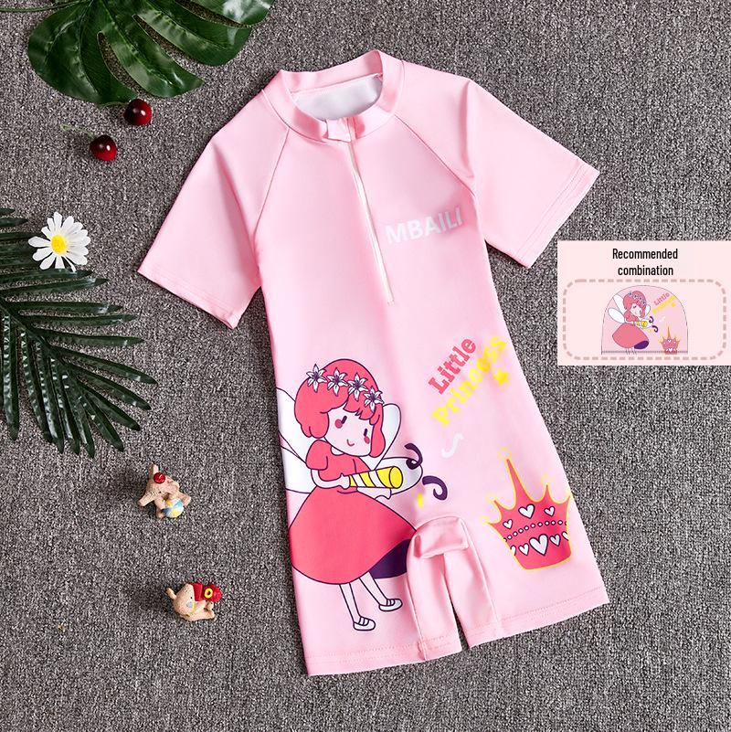 2025 Summer New Kids' Cartoon Swimsuit: Girls' One-Piece or Boys' Short-Sleeved Suit