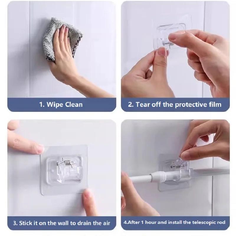 2pcs Curtain Rod Hook Punching-free Curtain Rod Rack Household Wall-mounted Bracket Clip Door Curtain Telescopic Curtain Hooks