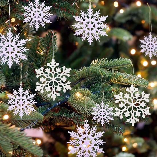 36 Pcs Christmas Snowflake Ornaments Glittered Snowflake Hanging Decoration for Christmas Indoor Winter Wonderland Decor