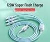 120W Ice Crystal Gradient 3-in-1 Braided Fast Charging Cable for Huawei, Apple, and Android Devices