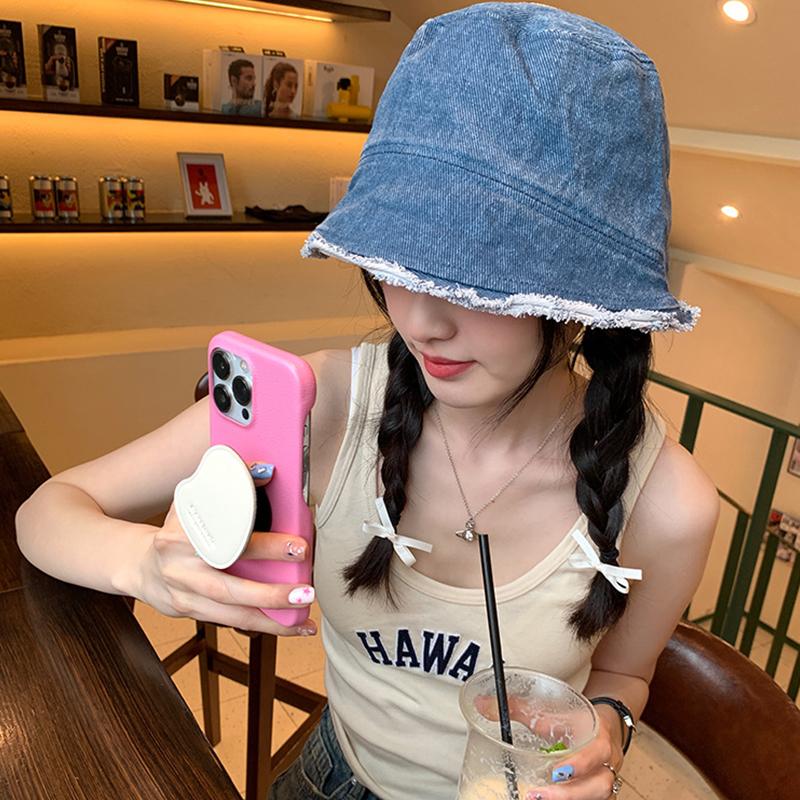 Fashion Vintage Bucket Hat for Women Solid Color Foldable Washed Cotton Wide Brim Sunshade Panama Cap Girls Casual Outdoor Hat