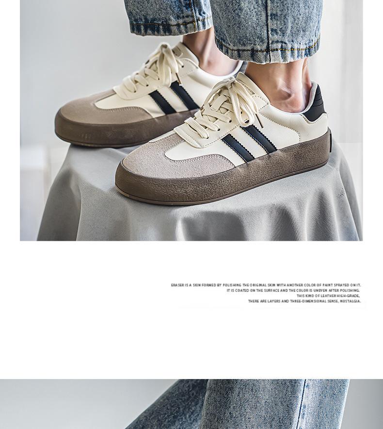 Meiretu Men's Trendy Retro German Trainer Sneakers - Superfiber Leather, Unisex, Flat Skate Style  