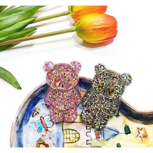 

Holographic glitter bear grip cell phone holder, cell phone talk smart talk, black, 1 piece