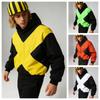 Hoodies Y2k American Fashion Black and Yellow Cross-shaped Jacket High Street Style Loose Stand-up Collar Zipper Cardigan Hoody