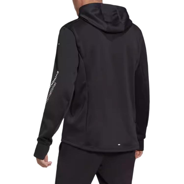 Adidas Patterned Print Running Hoodie Men Tops Black H56313
