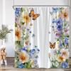 Watercolour Floral Butterflies Shower Curtains Yellow Purple Flower Green Plant Butterfly Minimalist Bathroom Decor Bath Curtain
