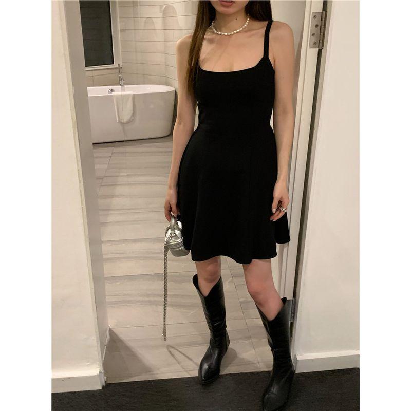 Women's French-Style Black Summer Temperament Waist-Controlled Suspender Skirt