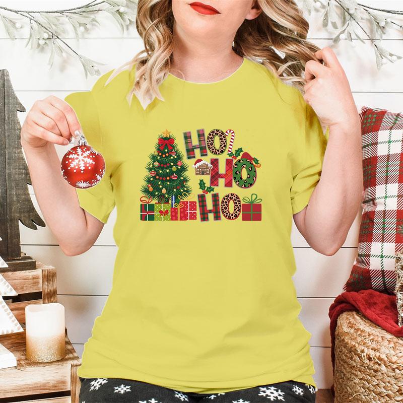 New Christmas Tree HO HO HO Print T Shirt Women Funny  Merry Christmas Tops Tees Female Short Sleeve Crew Neck Women Xmas Tshirt