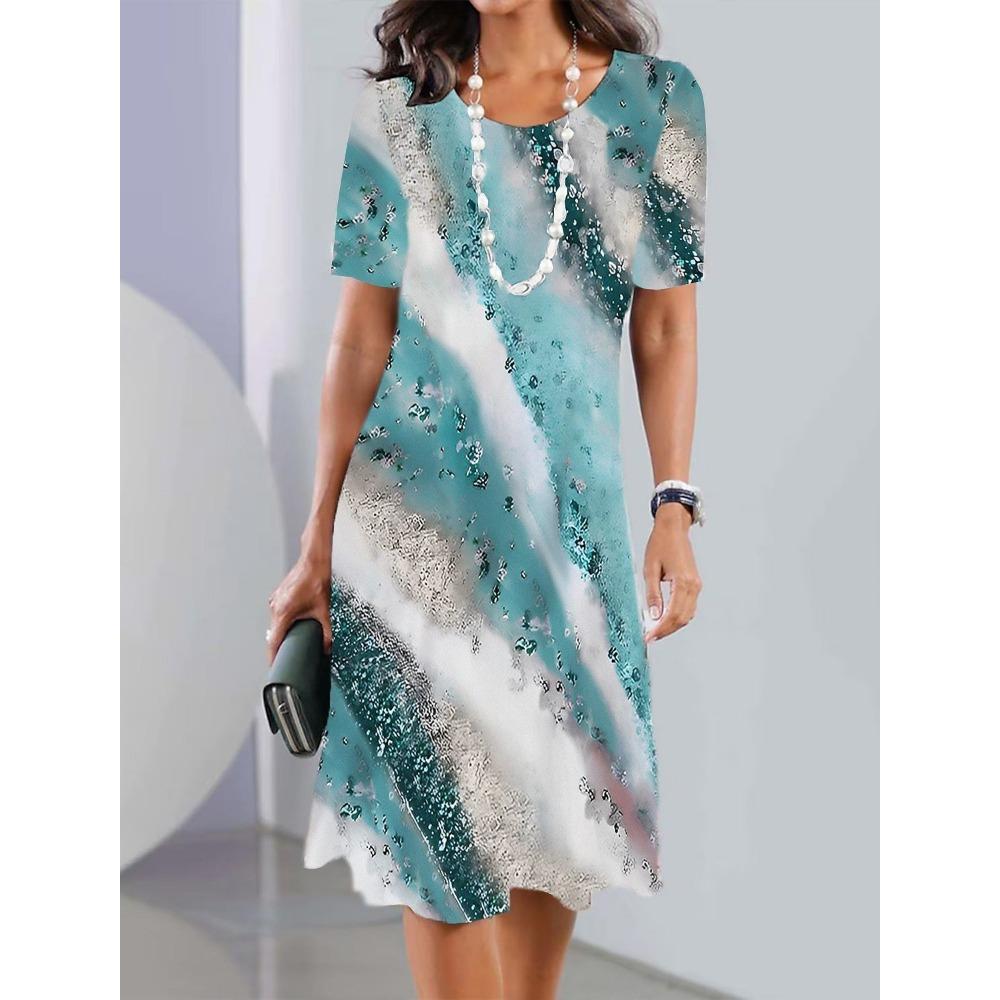 Ladies' Fashionable Round Neck Short Sleeved Dress Summer Clothing