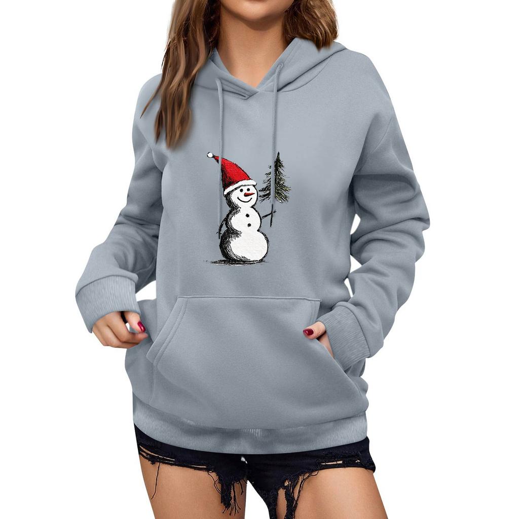 Women's Winter Christmas Printed Pullover Hooded Sweatshirt Fleece Long Sleeve Sweatshirt