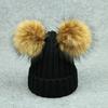 High Quality Winter Knit Hat with Raccoon Fur Ball On the Top Fax Fur Pom Pom Custom Winter Hats Plain Beanie Hat