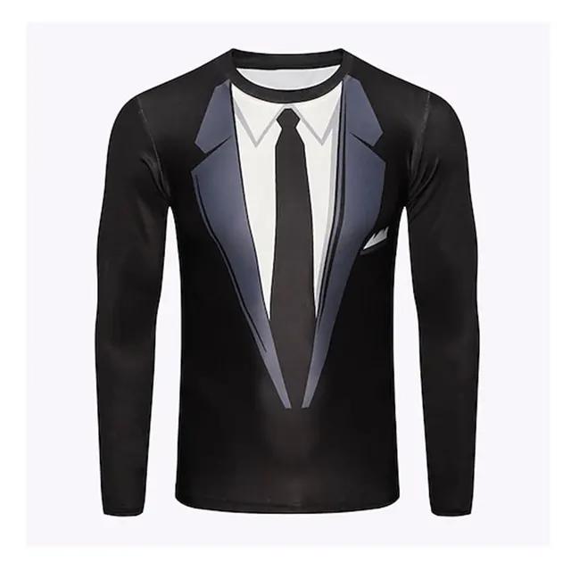 Suit Imitation 3D T-shirt For Men's Street Hip-hop Cosplay Funny And Personalized Round Neck Long Sleeved Fashion Casual New Top