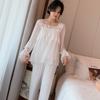French Vintage Lace Women Pajamas Two-piece Suits Women Long Sleeve Ruffles Pants Princess Sleepwear Relaxed Fit Leisure Home Suit