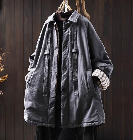 

Johnature Отложной воротник Свободный повседневный Однотонное пальто Женское Зима Ретро Длинные рукава Винтажное пальто в китайском стиле One Size