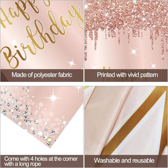 Pink Rose Gold Happy Birthday Door Banner Decorations, Happy Birthday Door Cover Backdrop Party Supplies for Women, Large 16th 21st 30th 40th 50th
